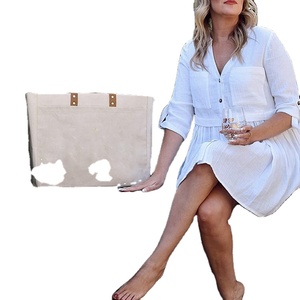 Bolsos de Mano de Lona con Asas de Cuero para Mujer, Bolsos de Compras Portátiles de Lona de Algodón con Logotipo - Product Image 4