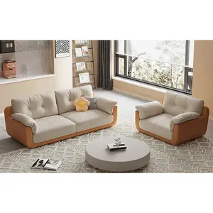 Nordico Set perabotan ruang tamu rumbai, Set furnitur Sofa Modern krim kain oranye 1 Set Sofa bagian kecil