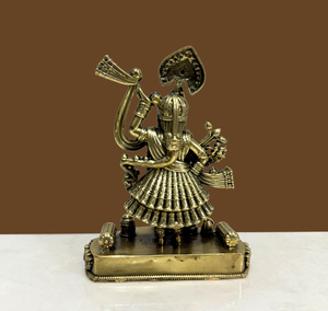 Estatua de Latón de Shree Nath Ji, Artesanía de Primera Calidad, con Trabajo en Piedra Multicolor, Hecha a Mano en Rajasthan - Product Image 2