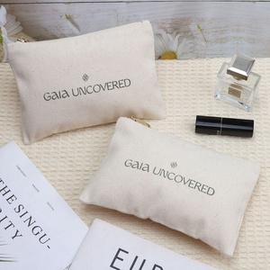 Bán hàng nóng <span class=keywords><strong>8oz</strong></span> vải Dây Kéo Túi mỹ phẩm với logo in trang điểm bàn chải quà tặng bông vải túi bông tự nhiên dây kéo túi - Product Image 3