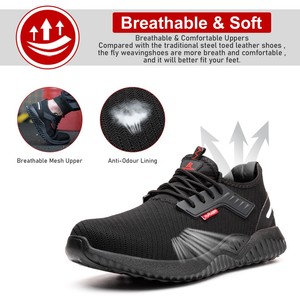 Flyknit Safety Shoes Men Steel Toe Anti Impact Puncture Resistant Breathable Low Top Lace Up Rubber Sole Black - Product Image 3