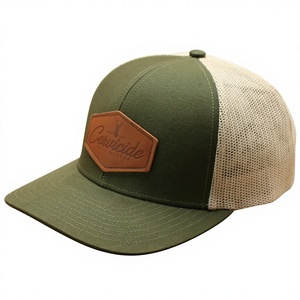 Casquette de baseball en maille Trucker Richardson 112 avec patch en cuir, logo personnalisé <span class=keywords><strong>yupoong</strong></span>, 6 panneaux, olive Russel - Product Image 3