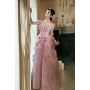 Abito <span class=keywords><strong>da</strong></span> sposa rosa floreale lungo fino al pavimento per fidanzamento, compleanno o matrimonio - Product Image 5