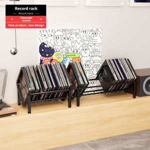 Étagère de présentation de disques vinyles et <span class=keywords><strong>CD</strong></span> extensible et mobile de grande capacité, design moderne rotatif, en fer et bois, meubles écologiques pour la maison - Product Image 4