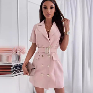 Nuovo Abito Estivo alla Moda con Colletto Sartoriale, Maniche Corte e Doppio Petto, Vestito da <span class=keywords><strong>Donna</strong></span> con Controllo in Vita - Product Image 3