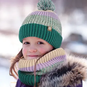 三件套围巾套装配套毛球儿童冬帽围巾手套三件套保暖羊毛混纺冬帽儿童