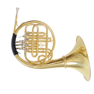 Corno francese <span class=keywords><strong>a</strong></span> quattro chiavi all'ingrosso, corpo in ottone, finitura laccata oro, pistoni in acciaio inossidabile per strumento <span class=keywords><strong>a</strong></span> <span class=keywords><strong>fiato</strong></span> - Product Image 1