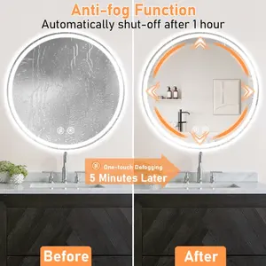 מראת קיר מלבנית מודרנית אור אמבטיה עמיד למים תאורה אחורית נגד ערפל LED מראה ללא מסגרת