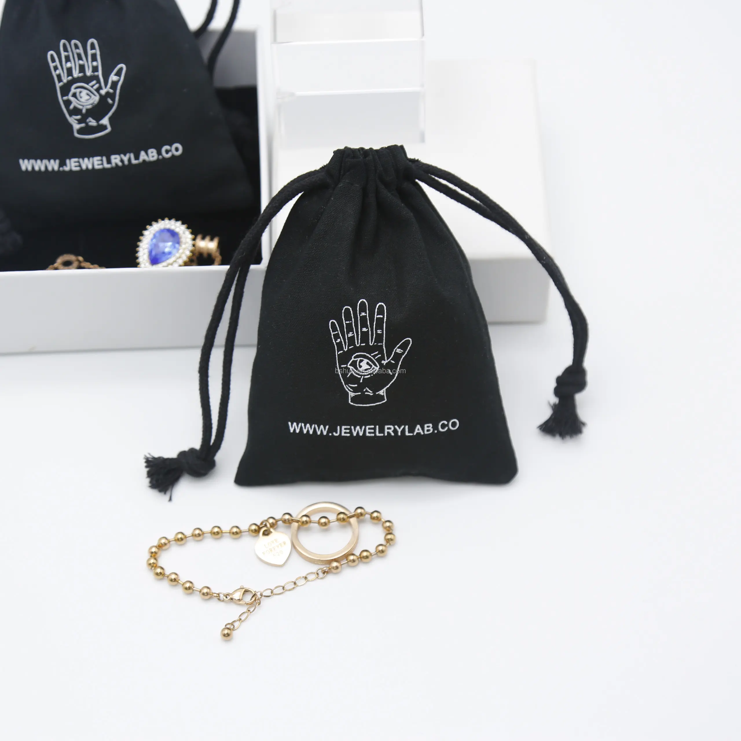 small packaging jewelry pouches Black cotton pouch