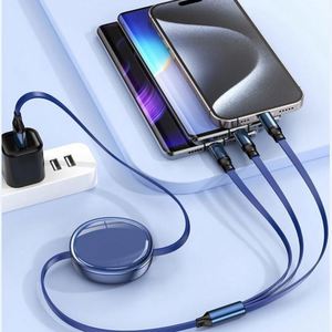 Oem Gift Logo 1.2M 3 in 1 Nylon Braid Data 100W Tpe Multiple Retractable Usb <b>Charging</b> <b>Cable</b> for Phone/Type-C/Android - Product Image 5