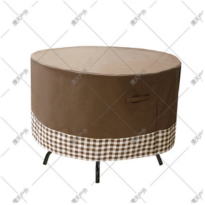 <b>Round</b> <b>Table</b> <b>Cover</b> 62 72 84 96 Inch Waterproof Outdoor Furniture Dust <b>Cover</b> Coffee Plaid Beige Stripes Polyester American Style - Product Image 1
