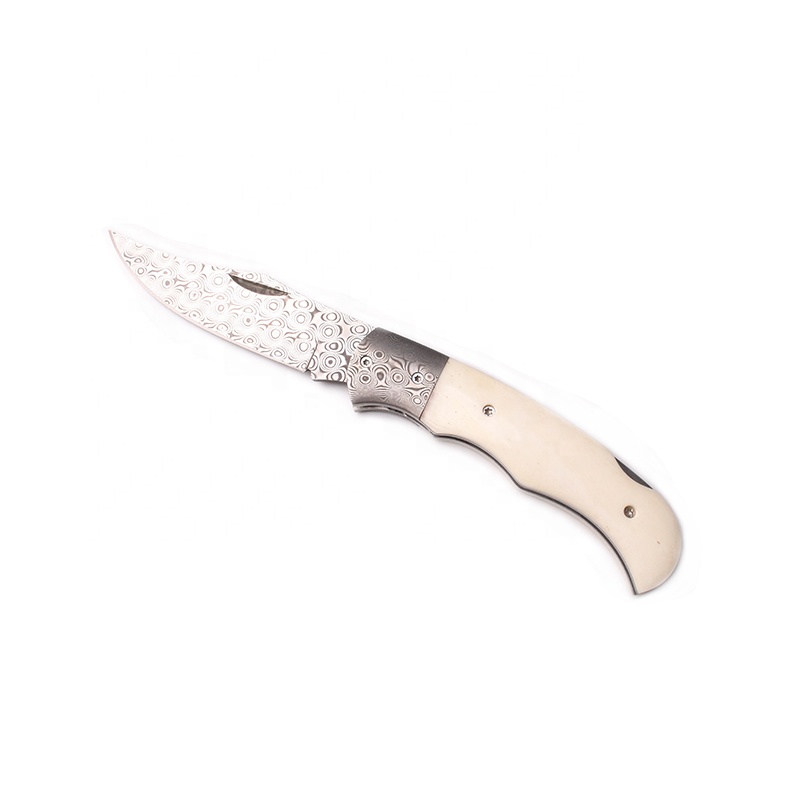 Полный нож из дамасской стали, в то время как бычий Рог Ручка Нож для отдыха на природе карман небольшой складной нож