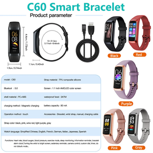2024 nouveauté C60 <span class=keywords><strong>SP02</strong></span> HR BP surveillance du sommeil bande intelligente IP67 Amoled écran affichage OEM ODM Bracelet intelligent - Product Image 6