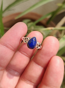 Bague en argent sterling 925 avec cabochon en lapis-lazuli naturel en forme de goutte, bijoux bohèmes faits à la main, tendance, pour les fêtes, vente en gros - Product Image 3