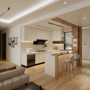 <span class=keywords><strong>Cucina</strong></span> personalizzata per l'intera casa dotata di luci <span class=keywords><strong>a</strong></span> sospensione in legno e armadi bianchi - Product Image 1