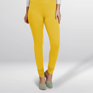 Pantalones de Mujer, Corte Ajustado, Cómodos para Uso Diario, Leggings de Algodón Amarillo Elástico y Suave - Product Image 1