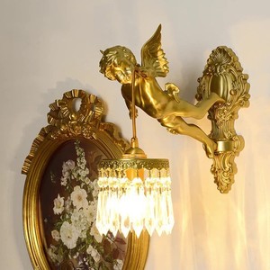 French Style All Copper Angel Wall Lamp Crystal Shade Led E14 <b>Switch</b> Control For Living Room Bedroom Study Hallway - Product Image 4