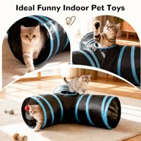 Terowongan Kucing Lipat 3 Arah dengan Lubang Intip dan 1 Bola Mainan Interaktif untuk Kucing