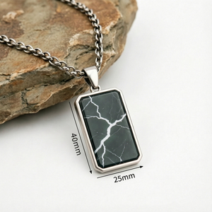 Collier pour homme en acier inoxydable avec pendentif rectangulaire géométrique, personnalisation de la bague en <span class=keywords><strong>marbre</strong></span> - Product Image 5