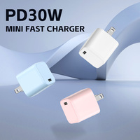 Adaptor Pengisian Daya Cepat Tipe C 30W OEM Kustom Warna-warni, Adaptor Perjalanan Portabel Universal untuk Ponsel, Pengisi Daya AS Output AC