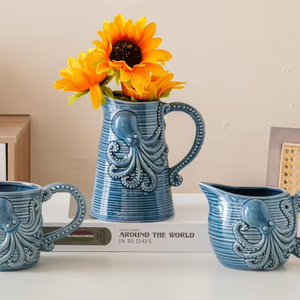 Modern <b>Small</b>-Mouth Glazed Ceramic <b>Vase</b> Octopus Flower Ceramic Porcelain <b>Vases</b> for Living Room and Garden Decor - Product Image 1