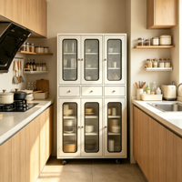 Armoire de rangement métallique sur roulettes, autoportante, pour cuisine, avec portes en acier inoxydable à mailles cannelées, 3 tiroirs, haute, moderne