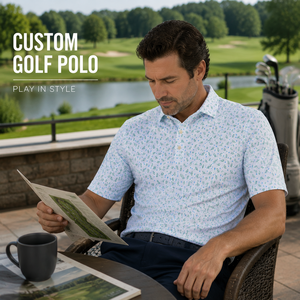 Custom Printed Golf <b>Polo</b> <b>Shirts</b> Men <b>Light</b> <b>Blue</b> Micro Pattern Short Sleeve Private Label OEM ODM Manufacturer - Product Image 1