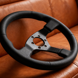 Volant sport en cuir grain litchi premium 320 mm, profondeur 55 mm, à rayons brossés, pour simulateur de course, direct usine - Product Image 1