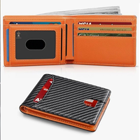 Portefeuille en cuir véritable et fibre de carbone pour homme, blocage RFID, porte-cartes fin escamotable, étui minimaliste pour cartes de crédit, pince à billets