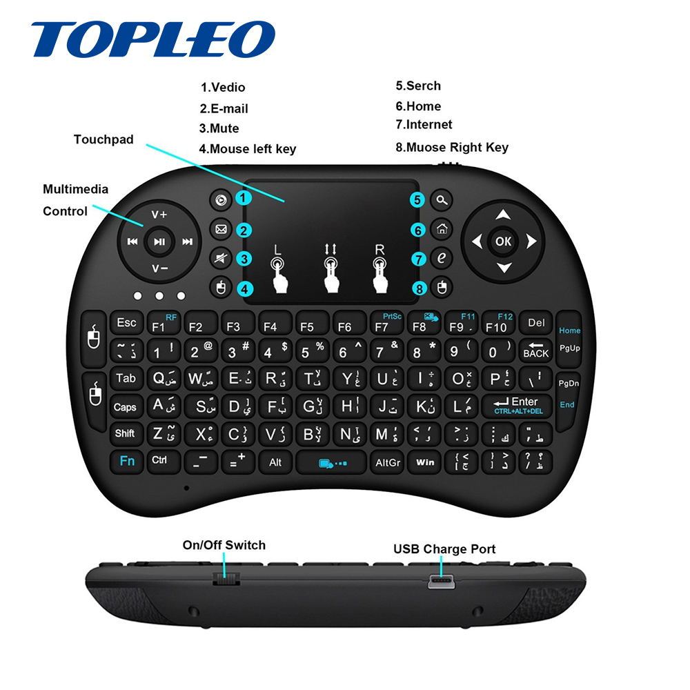 Sites Multilingues lumière colorée wifi sans fil clavier et souris combo