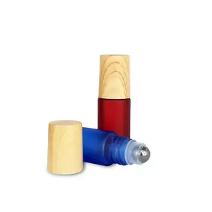 Colorful Frosted Roll on Bottles Thick Glass Massage Roller Bottles with Bamboo Cap