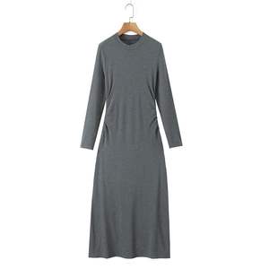 แฮปปี้ พลัสชุดเดรสแขนยาวคอโอจีบสีทึบสีเทาชุดเดรสผู้หญิงไซส์ใหญ่ N9097 - Product Image 2