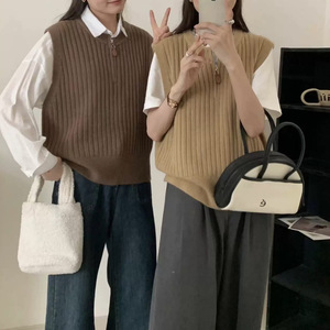 เสื้อกั๊กถักไหมพรมคอวี แขนกุด สีพื้น เนื้อผ้านุ่มบาง ซิปครึ่งตัว สไตล์เรโทร สำหรับผู้หญิง ฤดูใบไม้ผลิ ฤดูร้อน - Product Image 3