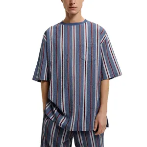 Men Clothing 2022 Mock Neck Stripe Polo T Shirts Matching Shorts Sets Tshirts Sets Oversized Pantone Custom Logo Men T Shirts