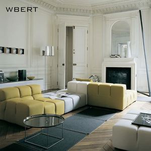 WBERT Sofá de esquina de cuero minimalista italiano Moderno Cuadrado Simple en forma de L Diseño de color bloqueado Sala de estar Asientos combinados - Product Image 3