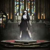 Robe de cosplay de nonne gothique de haute qualité, noire, à ourlet irrégulier, asymétrique, pour fête d'Halloween, avec accessoire de tête