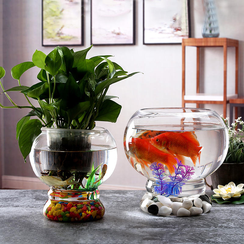 Fish Bowl POPETPOP Small Fish Tank Gold Transparent Plastic