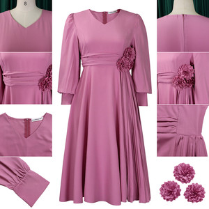 <span class=keywords><strong>Vestidos</strong></span> de Primavera Modernos D3326 para Mujer, Casuales, Elegantes, con Manga Farol, Cuello en V, Corte en A, para Oficina - Product Image 6