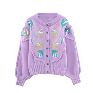 Cardigan Invernale da <span class=keywords><strong>Donna</strong></span> in <span class=keywords><strong>Maglia</strong></span> Jacquard <span class=keywords><strong>Beige</strong></span> Retrò, Traspirante, Lavorato a <span class=keywords><strong>Maglia</strong></span>, Casual, con Collo a O, 100% Lana - Product Image 2