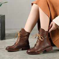 Bottines en cuir véritable pour femmes, bottines noires à talon plat, bottes en cuir pour femmes, chaussures durables pour femmes