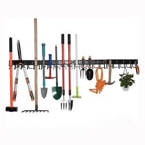 JH-Mech Tool Organizer Garage Adjustable Heavy Duty Wall Mount Metal Tools Rack Organizer for Garden Rake Mop Shovel