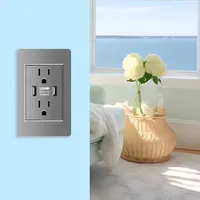 Enchufe de Pared Americano Estándar de Plástico Gris con USB Tipo-C y USB-A, Interruptor de 2 Vías, 3 Tomas, 16A, 110-240V, IP20, para Hogar, Estados Unidos y México