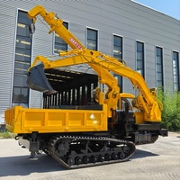 Dumper sur chenilles en caoutchouc de 8 tonnes personnalisé en usine avec grue hydraulique de 3 tonnes à 360° °   Basculeur rotatif sur chenilles pour le transport de matériaux de construction