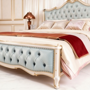 <span class=keywords><strong>Letto</strong></span> di Lusso Francese Barocco Premium con Testiera Imbottita in Pelle <span class=keywords><strong>Blu</strong></span>, Rifiniture Intagliate in Oro, Comoda Struttura in Legno Morbido - Product Image 4