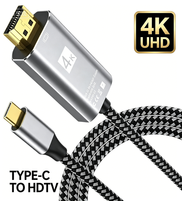 4K 60Hz Type C to for Braid Shielding Video Cable Wide Compatibility for Mobile Phone Laptop Tablet Projector Monitor