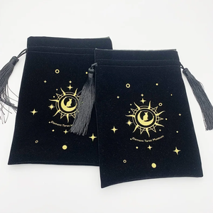 Pochette cadeau en velours à cordon de serrage avec pompon, noir fumé, double couche, pour cartes de tarot - Product Image 3