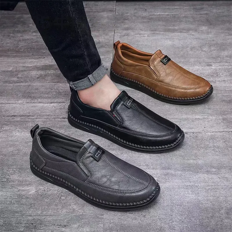 Wholesale Retro Casual Dress PU Leather Mens Shoes Spring Autumn Slip-On Casual Flat Shoes Men Loafers Sneakers middle-aged shoe