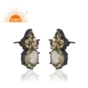 Citrine and Lemon Topaz Gemstone <b>Earrings</b> Wholesale Rhodium Plated 925 <b>Silver</b> <b>Stud</b> <b>Earrings</b> For Women Classic Collection - Product Image 2