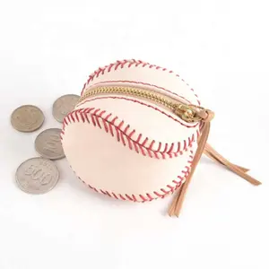 Handgemaakte Lederen Muntasje Baseball Coin Tasje Portemonnee Aangepaste Oortelefoon Case Kleine Wisselzak Tas Tas Sleutel Chian Houder