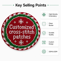 Parches de Punto de Cruz Personalizados con Nombres de Marca Bordados, Insignias Redondas con Eslogan de Corona Navideña para Uniformes y Bolsas, Venta al Por Mayor OEM
